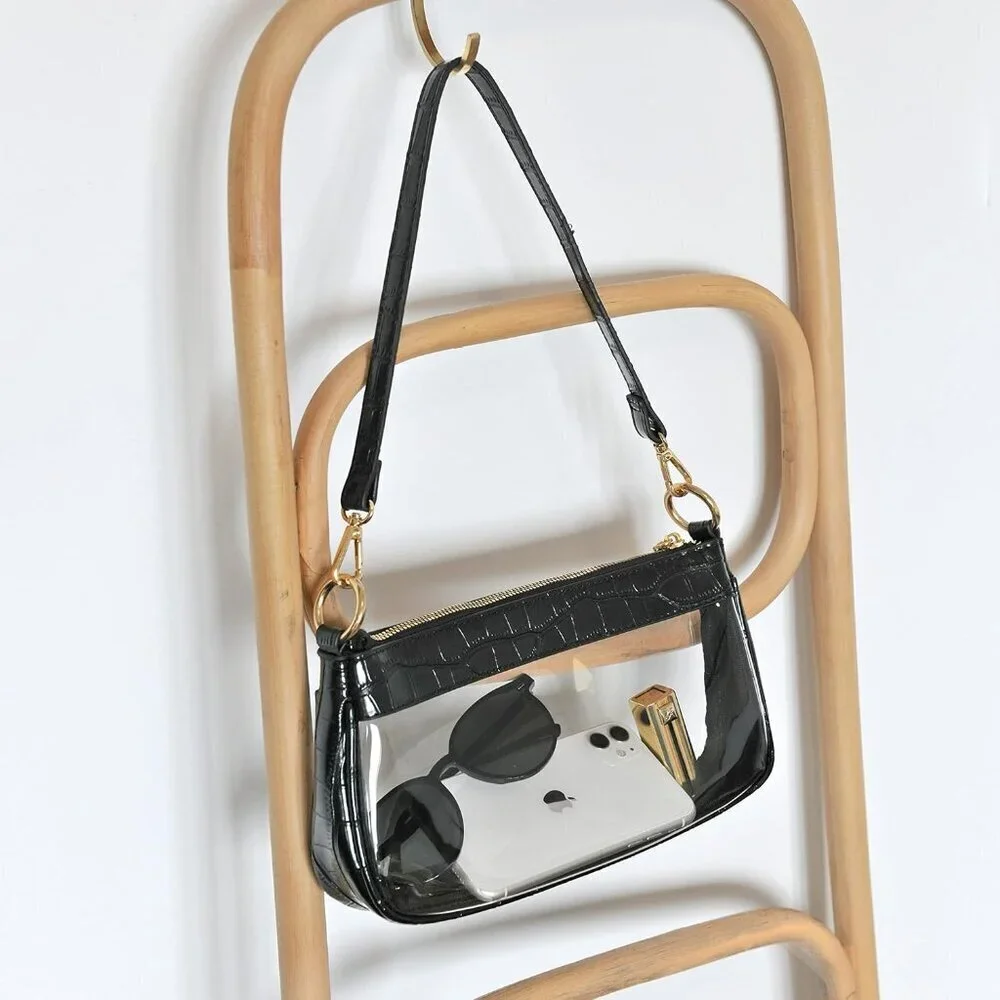 Clear PVC Shoulder Handbag Women Vegan Leather Crocodile Crossbody Bag